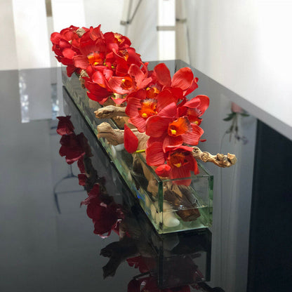 Cache-pot en verre Modern Home 122 cm avec cymbidiums rouges